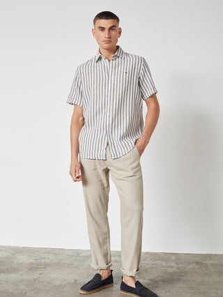 REDGREEN ASGER LINEN SHIRT SS Shirt 1774 Olive Stripe