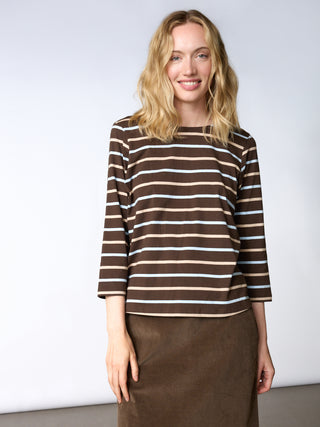REDGREEN WOMAN Croco T-shirt Short Sleeve Tee 129 Dark Brown Stripe
