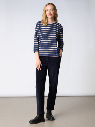 REDGREEN WOMAN Croco T-shirt Short Sleeve Tee 168 Navy Stripe