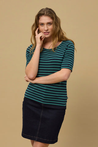 REDGREEN WOMAN Hedy Short Sleeve T-shirt Short Sleeve Tee 176 Mid Green Stripe